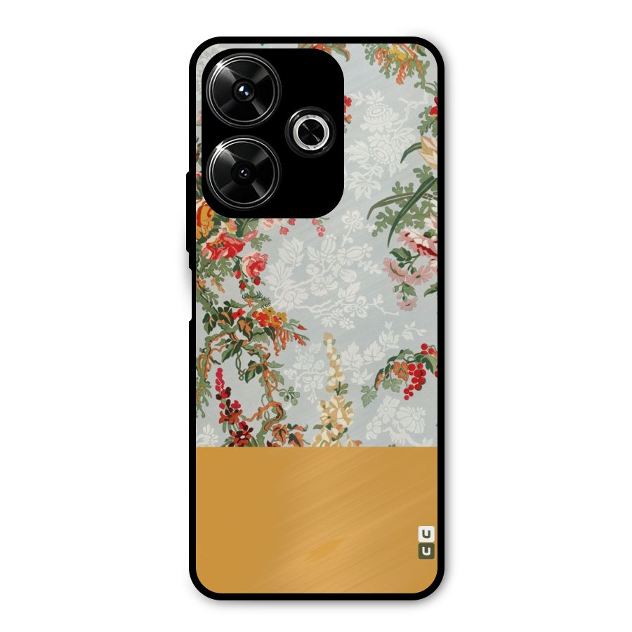 Golden Stripe on Floral Metal Back Case for Redmi 13 5G