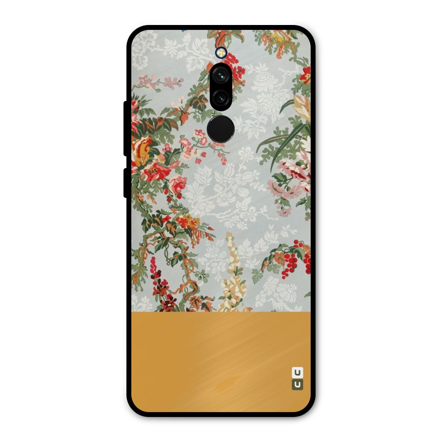 Golden Stripe on Floral Metal Back Case for Redmi 8