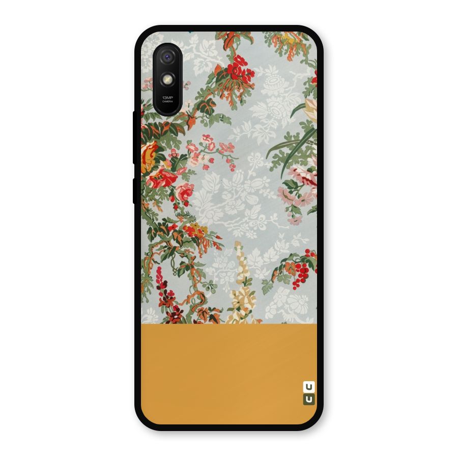 Golden Stripe on Floral Metal Back Case for Redmi 9i