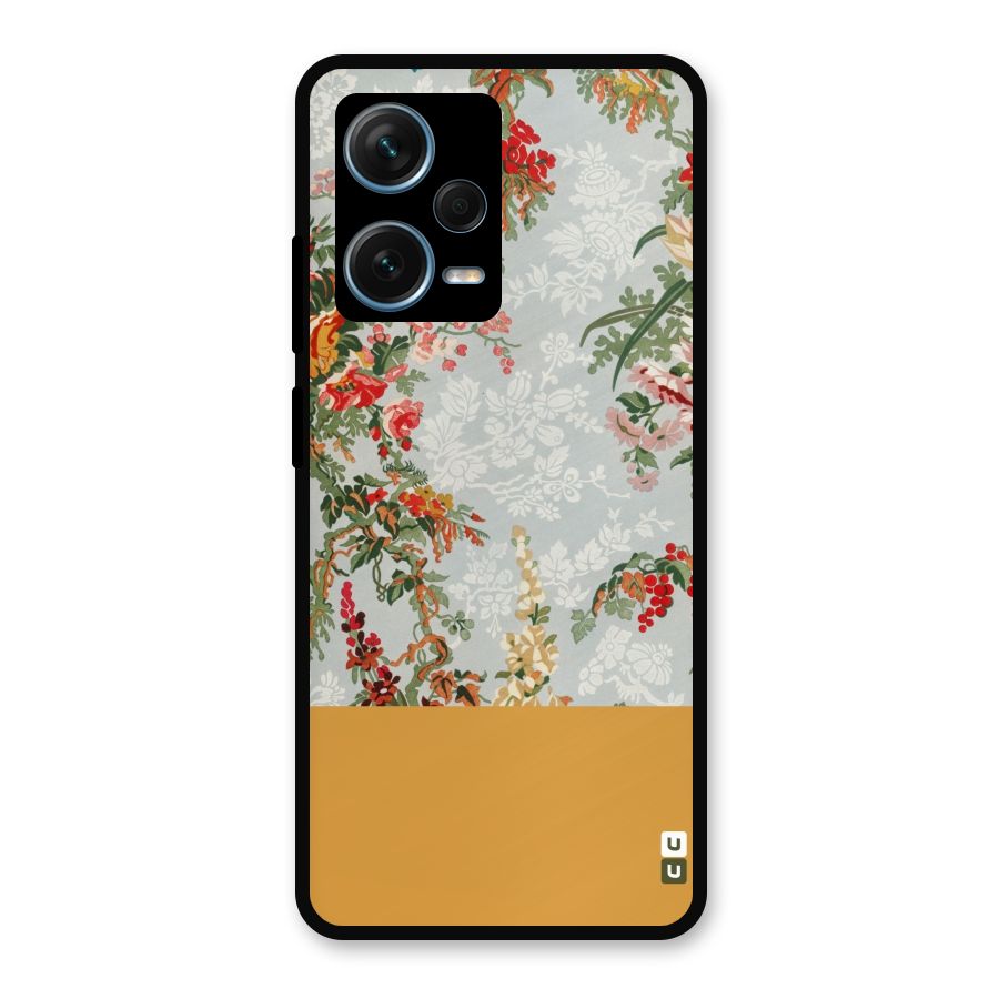 Golden Stripe on Floral Metal Back Case for Redmi Note 12 Pro Plus 5G