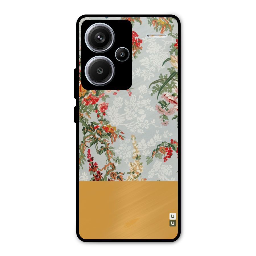 Golden Stripe on Floral Metal Back Case for Redmi Note 13 Pro Plus