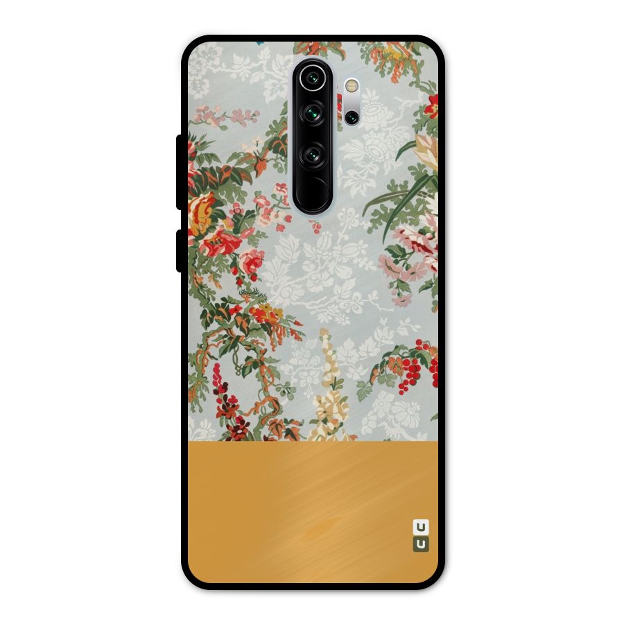 Golden Stripe on Floral Metal Back Case for Redmi Note 8 Pro