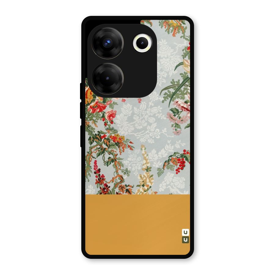 Golden Stripe on Floral Metal Back Case for Tecno Camon 20 Pro