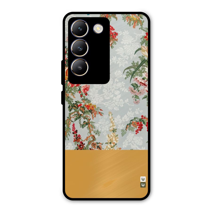 Golden Stripe on Floral Metal Back Case for Vivo T3 5G