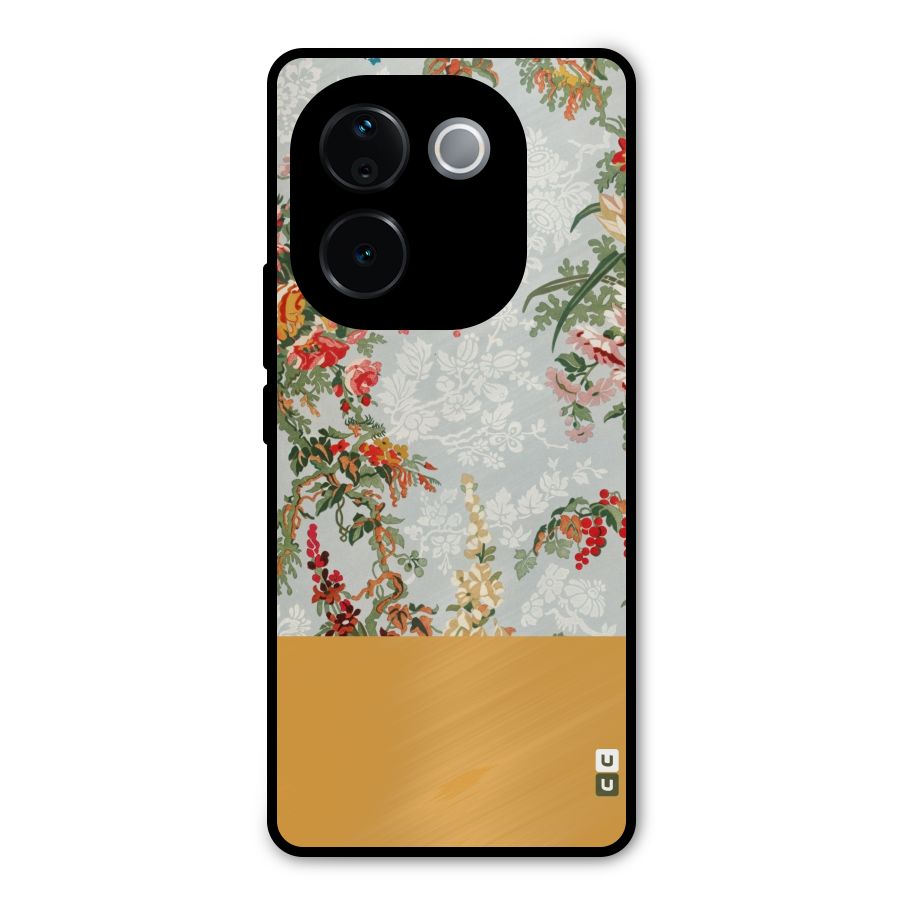 Golden Stripe on Floral Metal Back Case for Vivo T3 Pro