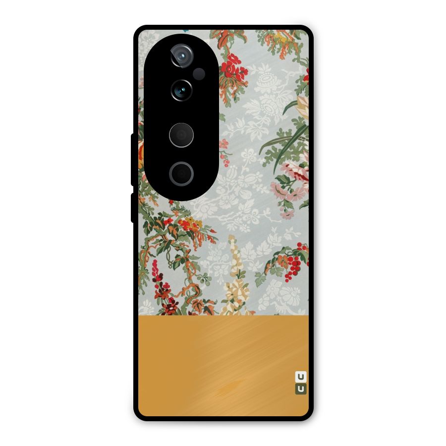 Golden Stripe on Floral Metal Back Case for Vivo T3 Ultra