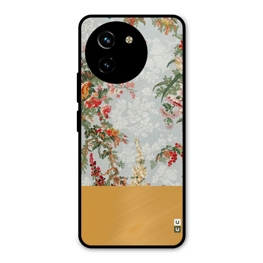 Golden Stripe on Floral Metal Back Case for Vivo T3x