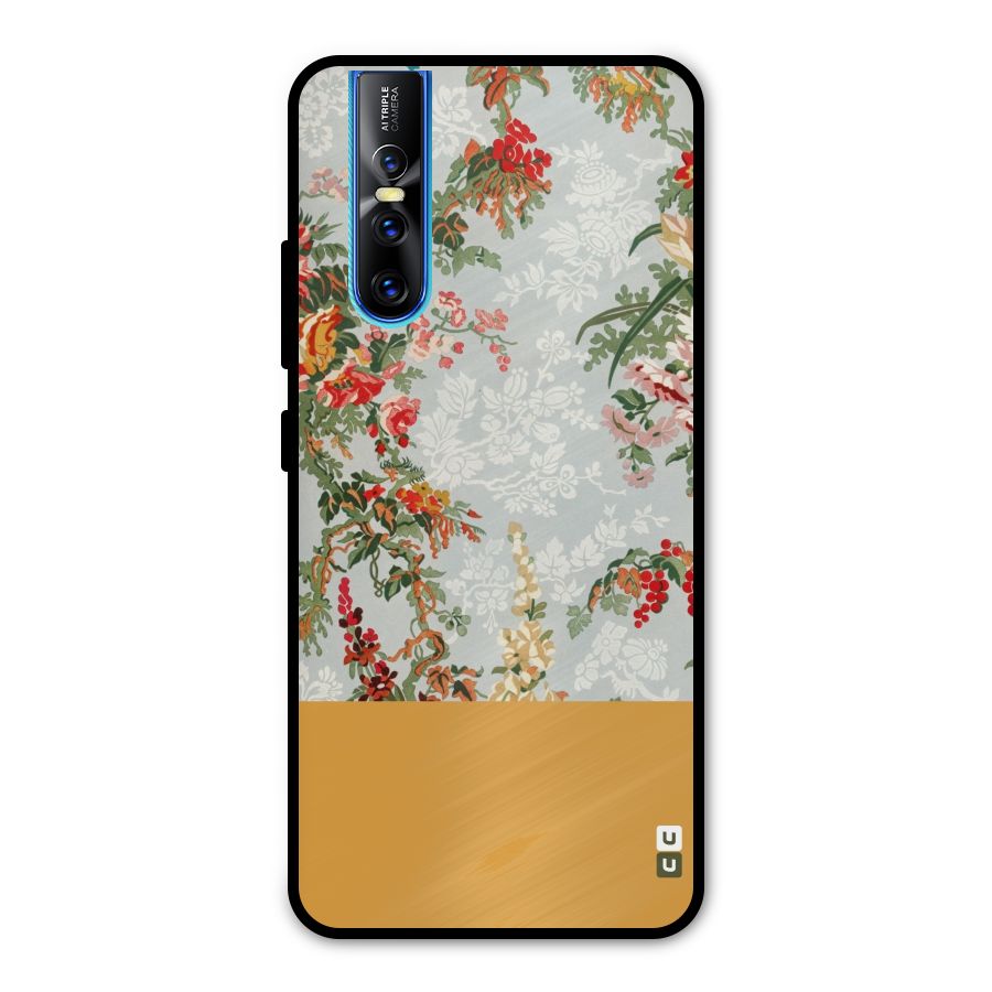 Golden Stripe on Floral Metal Back Case for Vivo V15 Pro