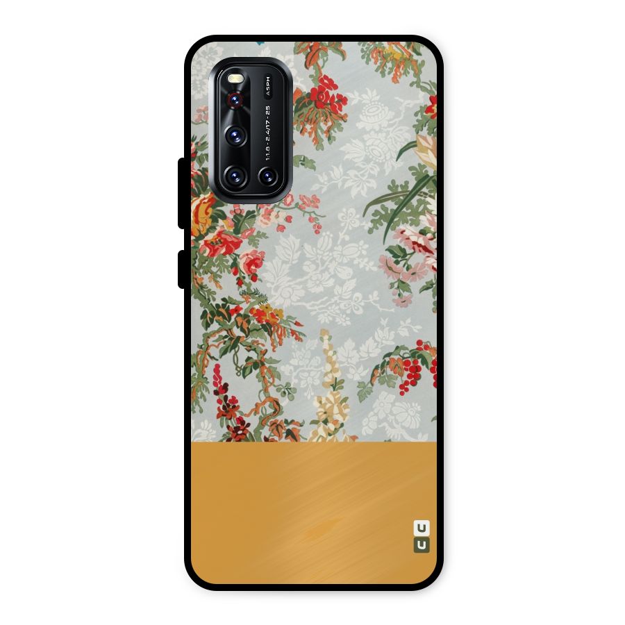 Golden Stripe on Floral Metal Back Case for Vivo V19