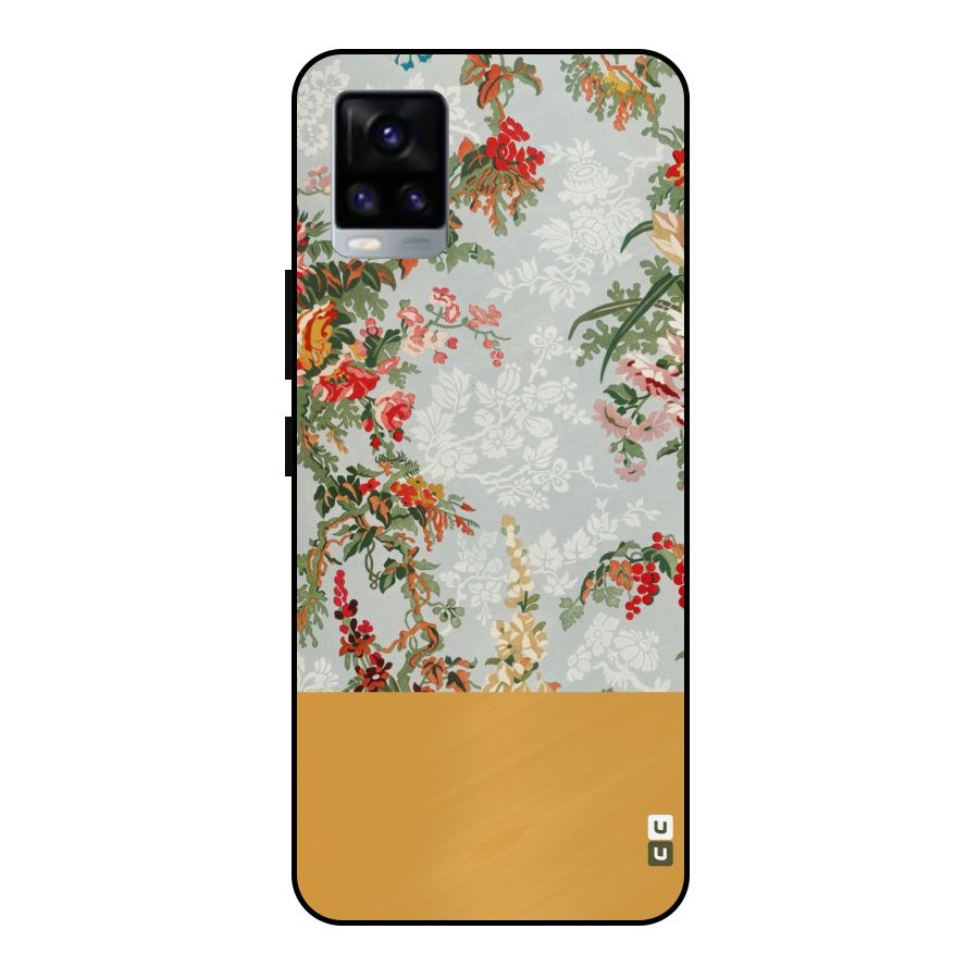 Golden Stripe on Floral Metal Back Case for Vivo V20