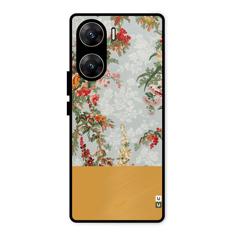 Golden Stripe on Floral Metal Back Case for Vivo V29e