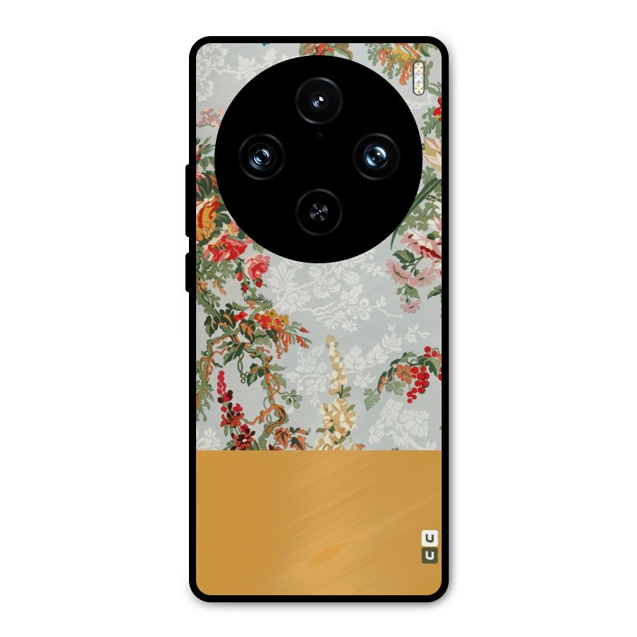 Golden Stripe on Floral Metal Back Case for Vivo X100 Pro