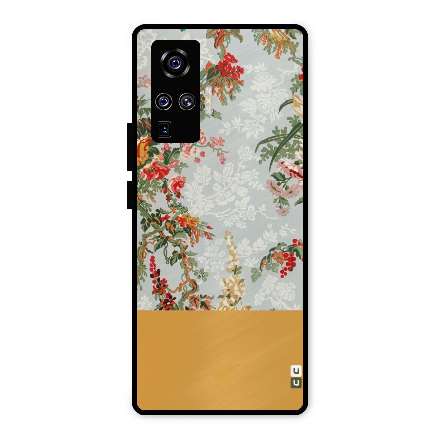 Golden Stripe on Floral Metal Back Case for Vivo X50 Pro