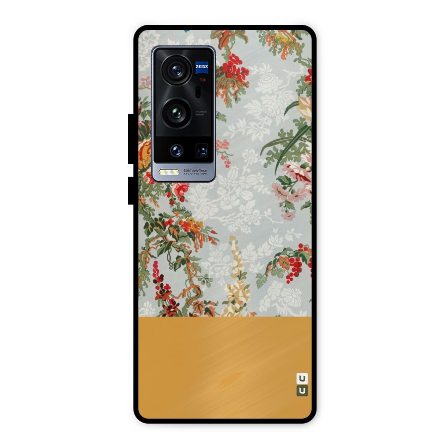 Golden Stripe on Floral Metal Back Case for Vivo X60 Pro Plus