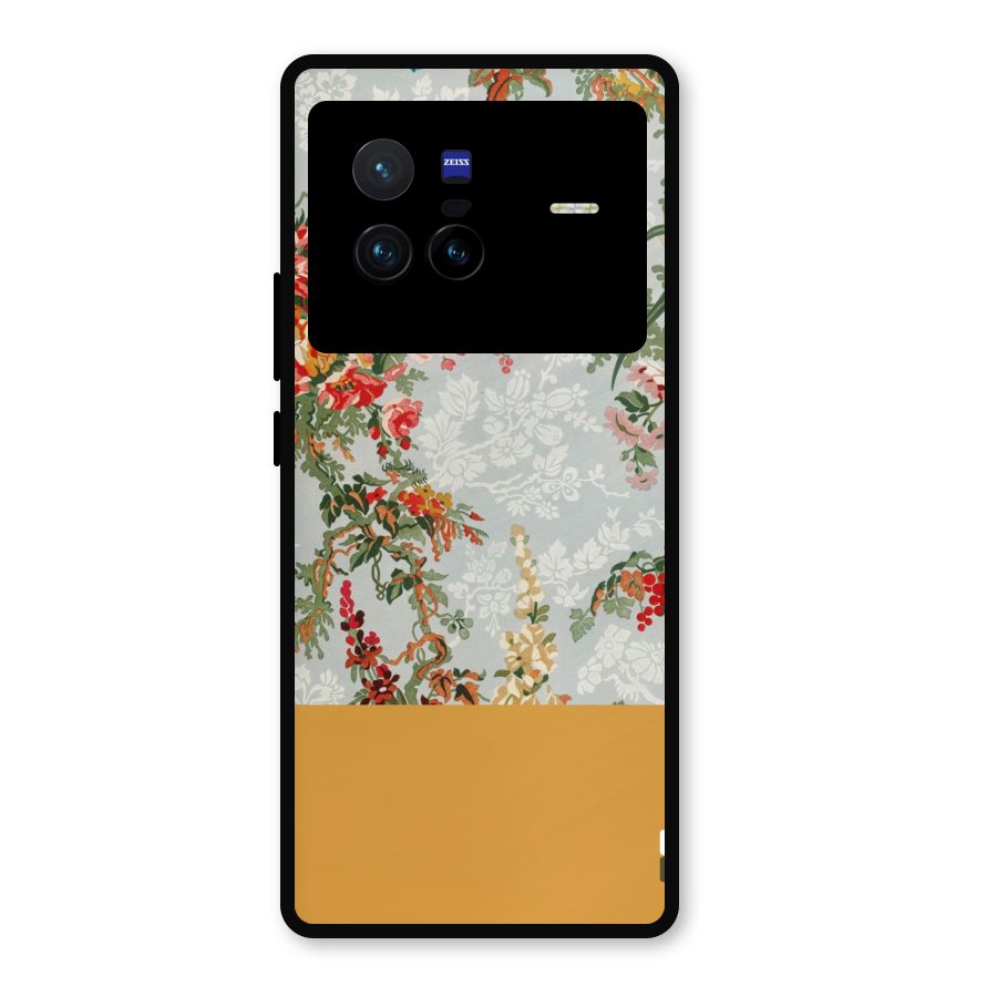 Golden Stripe on Floral Metal Back Case for Vivo X80