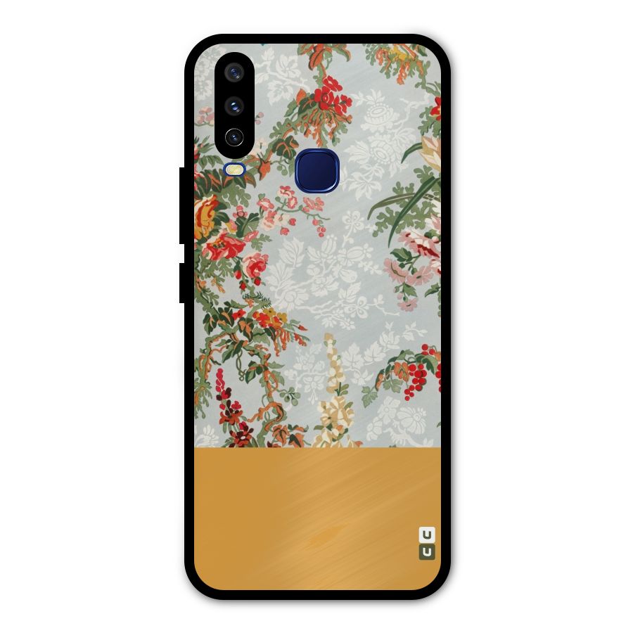Golden Stripe on Floral Metal Back Case for Vivo Y12