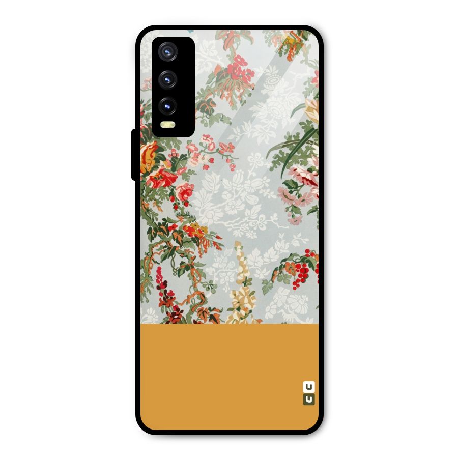Golden Stripe on Floral Metal Back Case for Vivo Y20