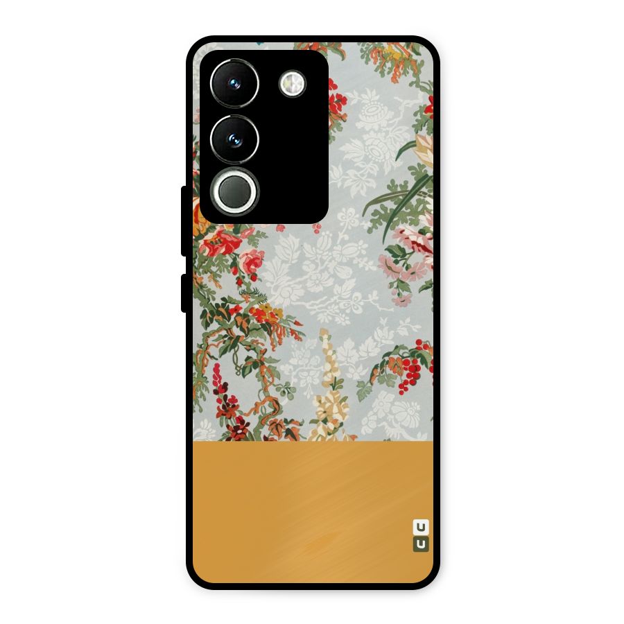 Golden Stripe on Floral Metal Back Case for Vivo Y200