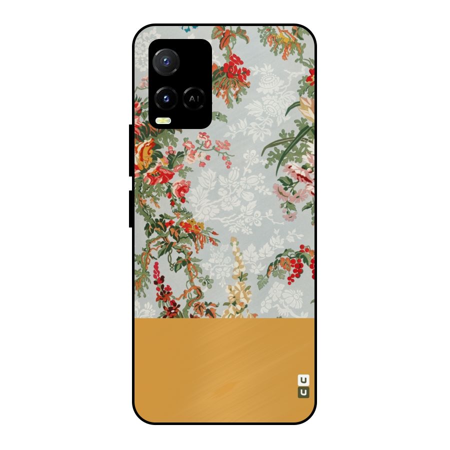 Golden Stripe on Floral Metal Back Case for Vivo Y21T