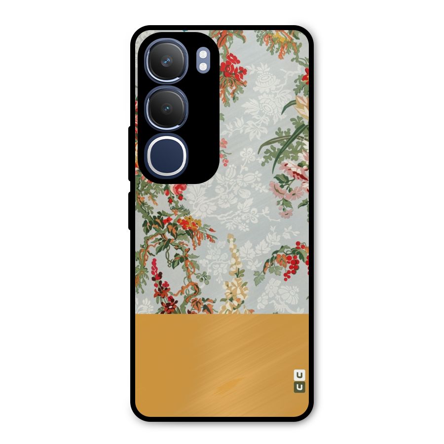 Golden Stripe on Floral Metal Back Case for Vivo Y29