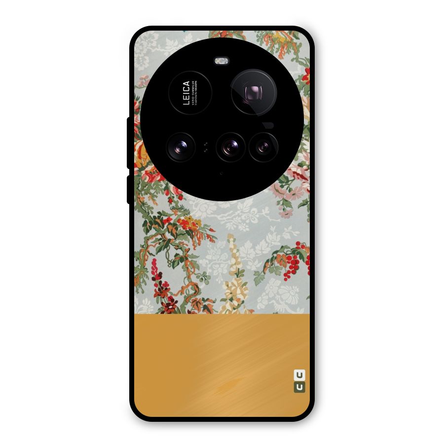 Golden Stripe on Floral Metal Back Case for Xiaomi 15 Ultra