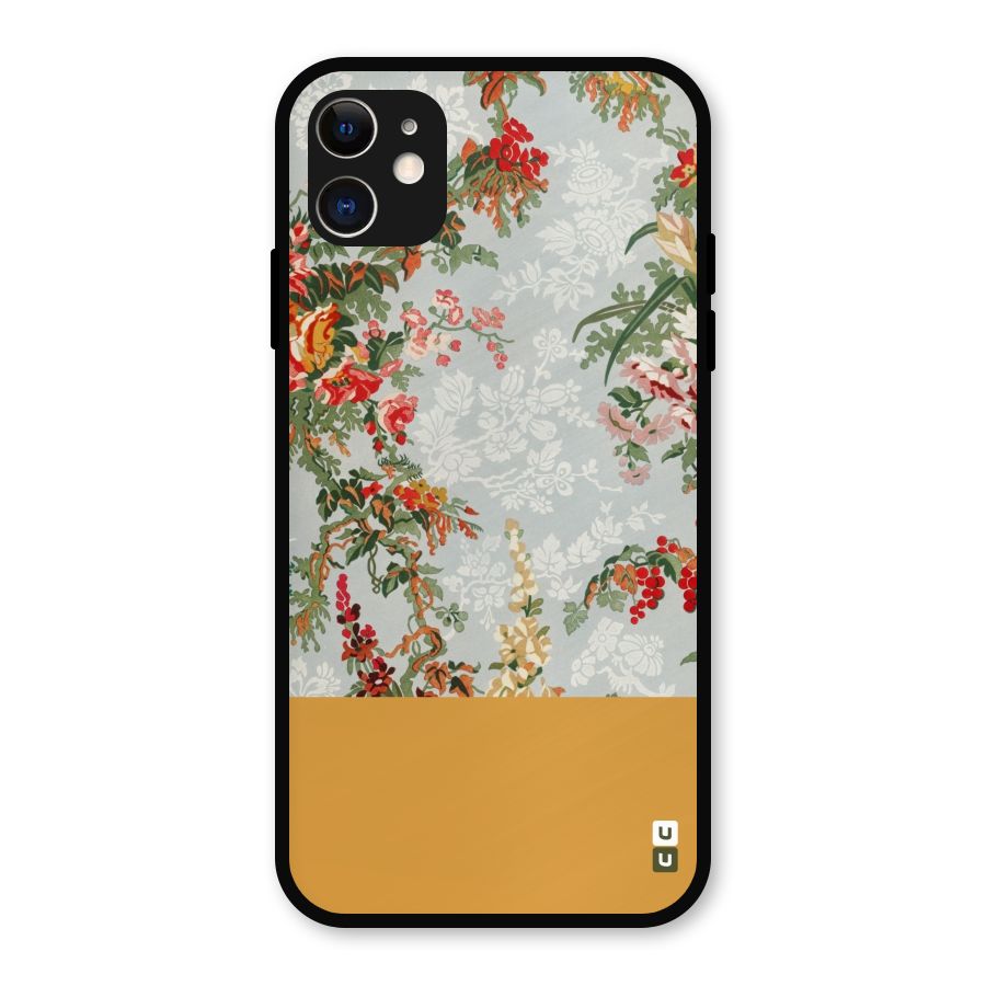 Golden Stripe on Floral Metal Back Case for iPhone 11