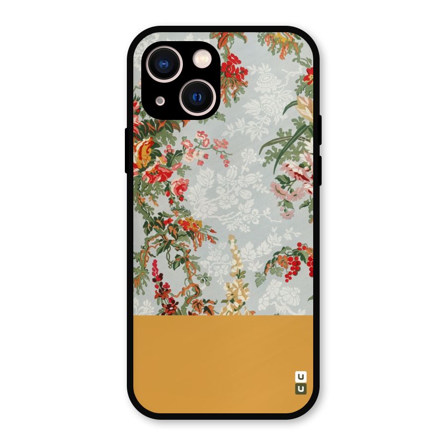 Golden Stripe on Floral Metal Back Case for iPhone 13