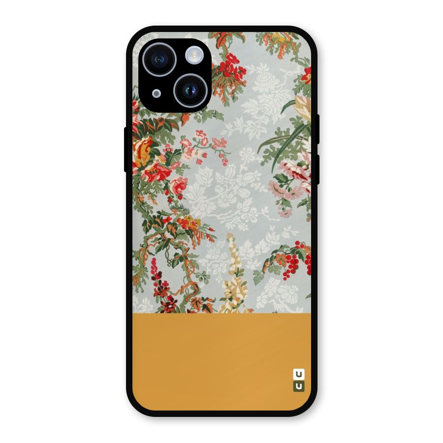 Golden Stripe on Floral Metal Back Case for iPhone 14