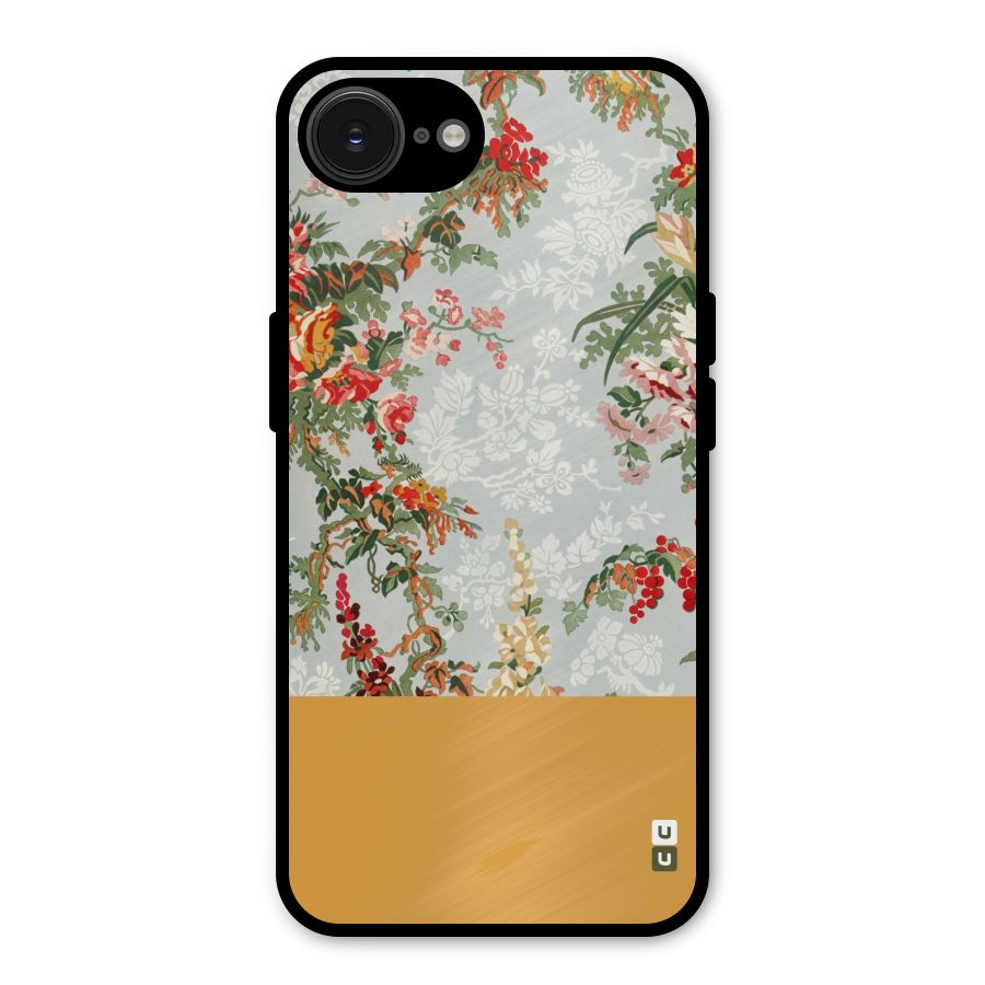 Golden Stripe on Floral Metal Back Case for iPhone 16e