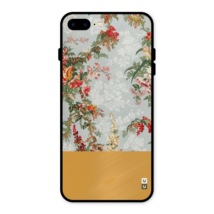 Golden Stripe on Floral Metal Back Case for iPhone 7 Plus