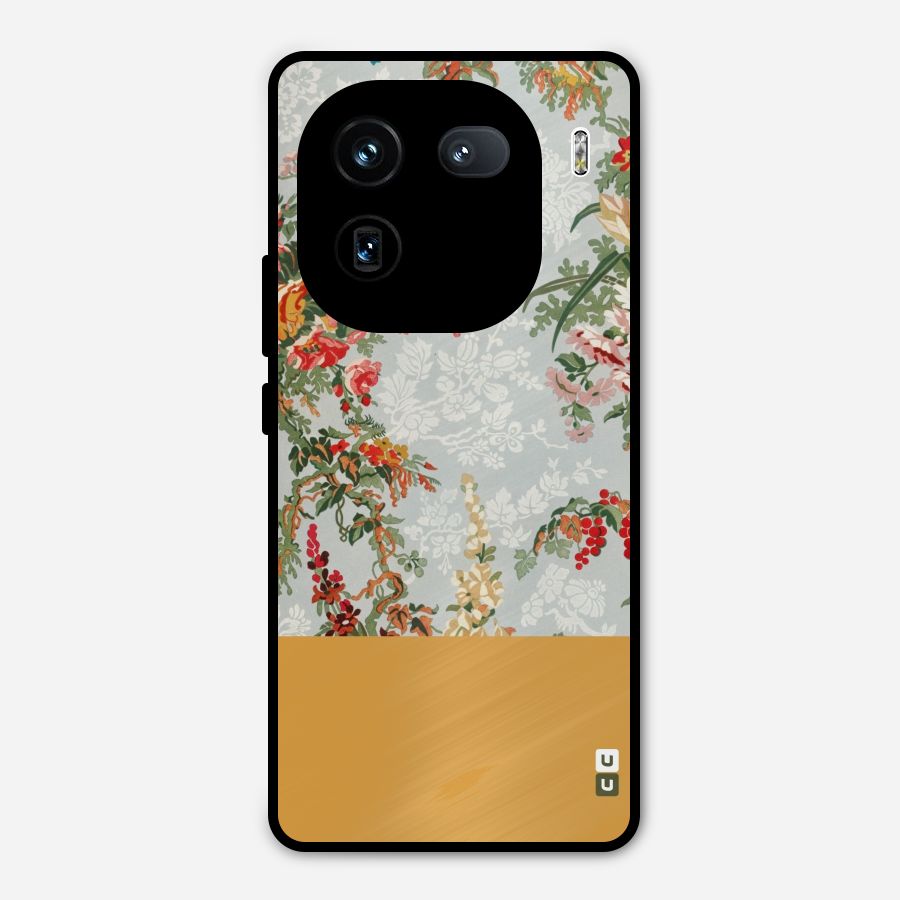 Golden Stripe on Floral Metal Back Case for iQOO 12