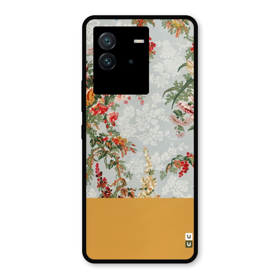 Golden Stripe on Floral Metal Back Case for iQOO Neo 6 5G