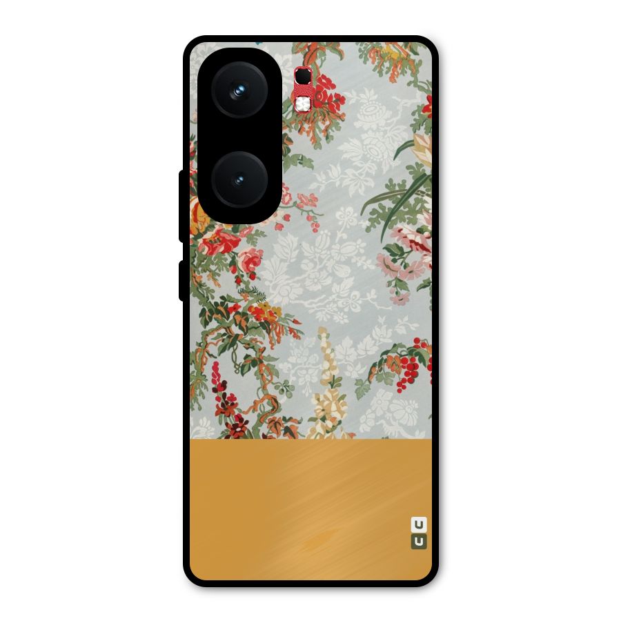 Golden Stripe on Floral Metal Back Case for iQOO Neo 9 Pro