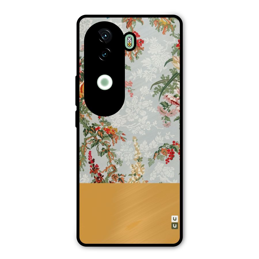 Golden Stripe on Floral Metal Back Case for iQOO Z9s