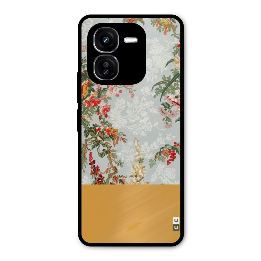 Golden Stripe on Floral Metal Back Case for iQOO Z9x