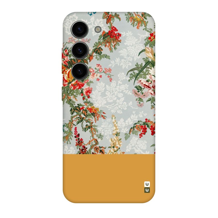 Golden Stripe on Floral Original Polycarbonate Back Case for Galaxy S23