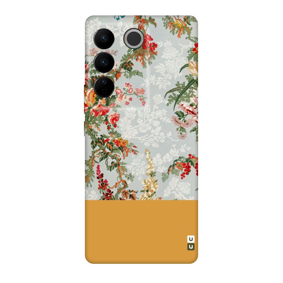 Golden Stripe on Floral Original Polycarbonate Back Case for Vivo V27