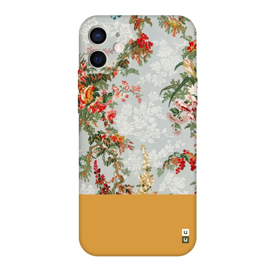 Golden Stripe on Floral Original Polycarbonate Back Case for iPhone 12