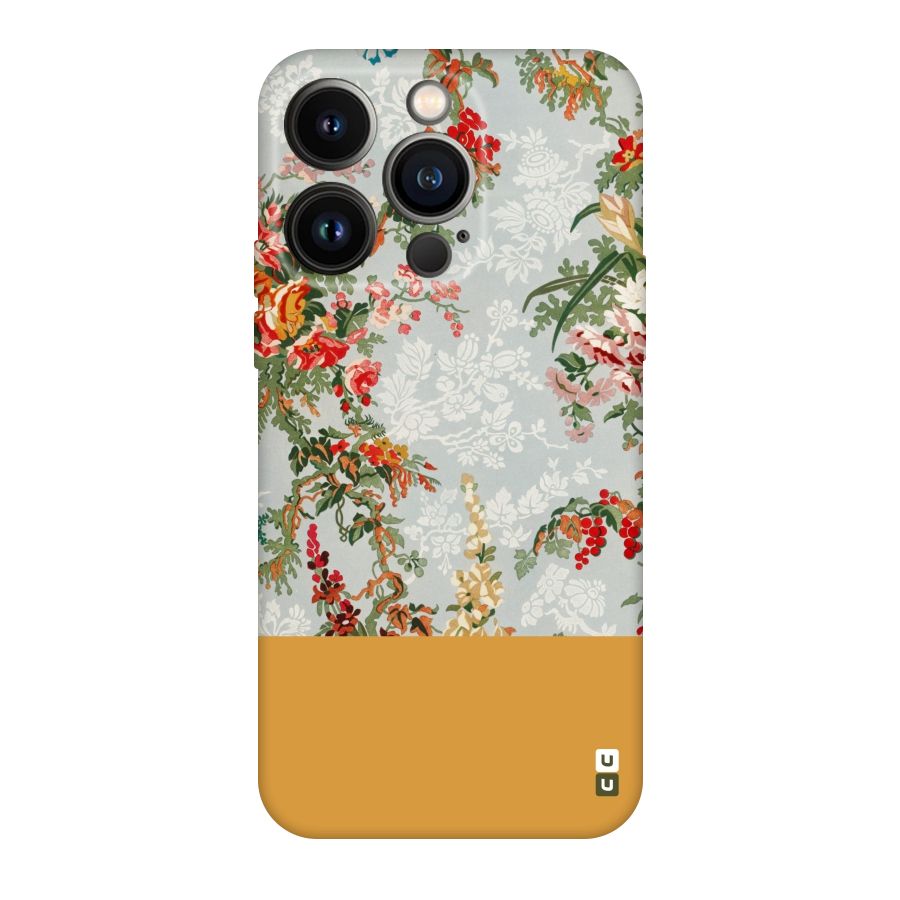 Golden Stripe on Floral Original Polycarbonate Back Case for iPhone 14 Pro