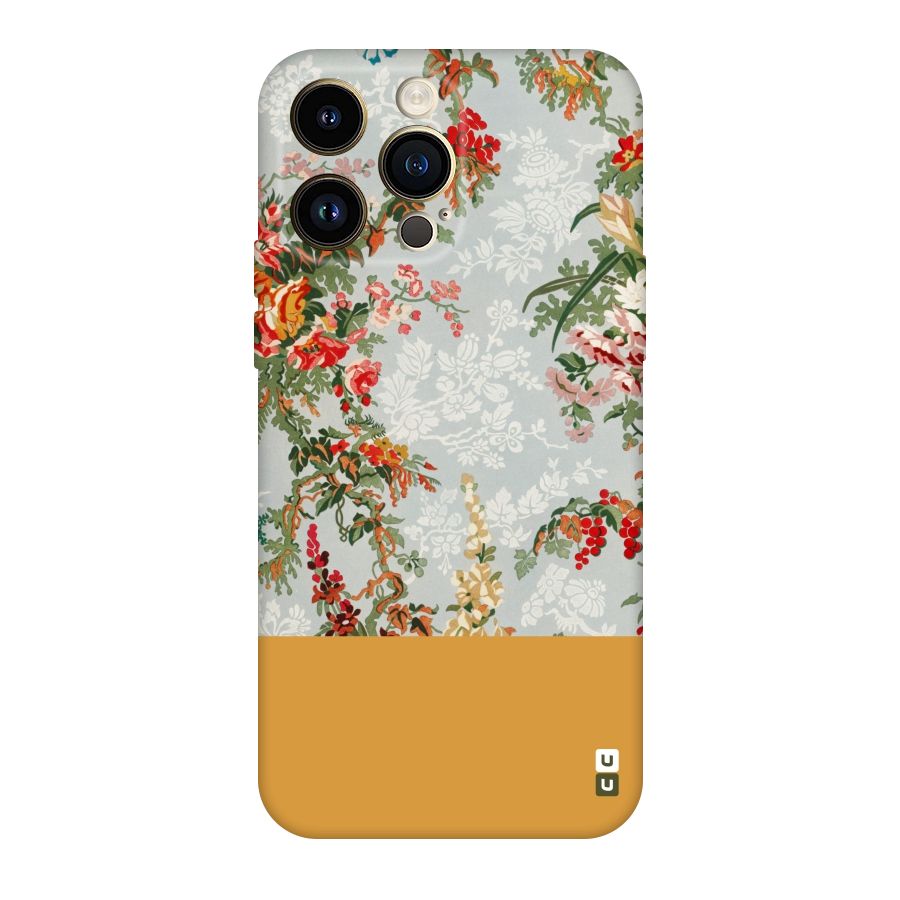 Golden Stripe on Floral Original Polycarbonate Back Case for iPhone 14 Pro Max