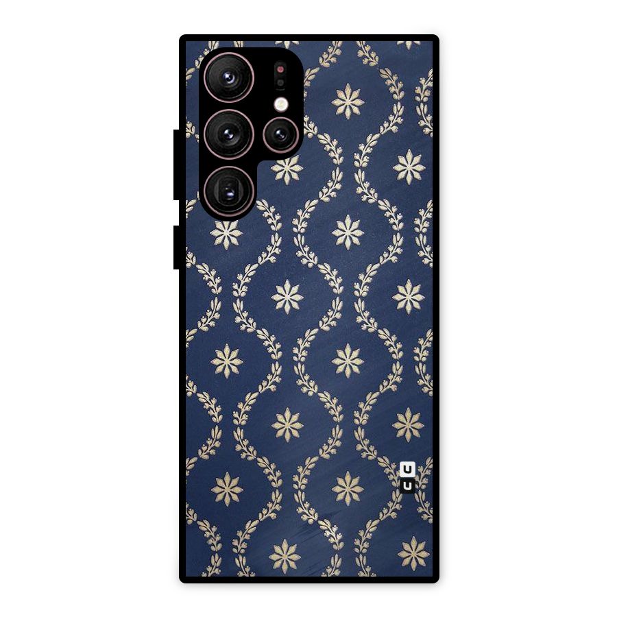 Gorgeous Gold Leaf Pattern Metal Back Case for Galaxy S22 Ultra 5G
