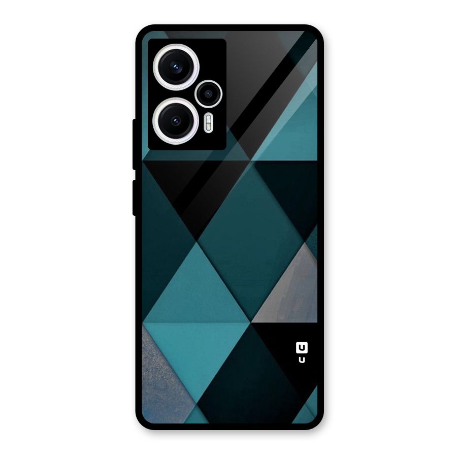 Green Black Shapes Glass Back Case for Poco F5