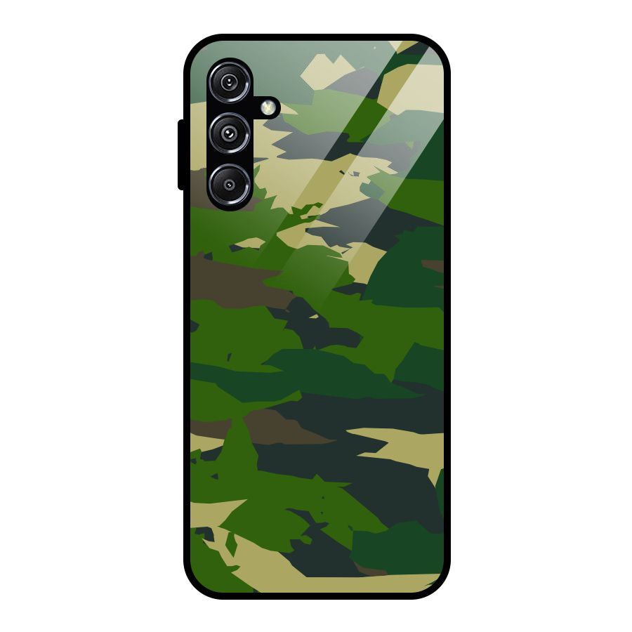 Green Camouflage Army Glass Back Case for Galaxy M34 5G