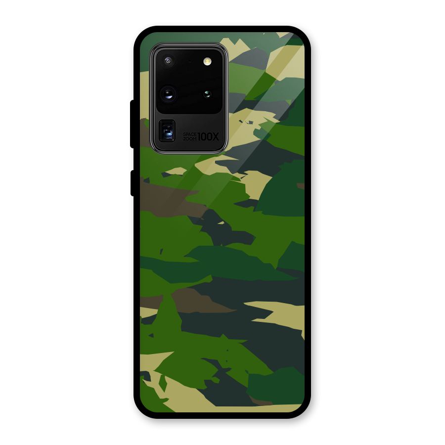 Green Camouflage Army Glass Back Case for Galaxy S20 Ultra