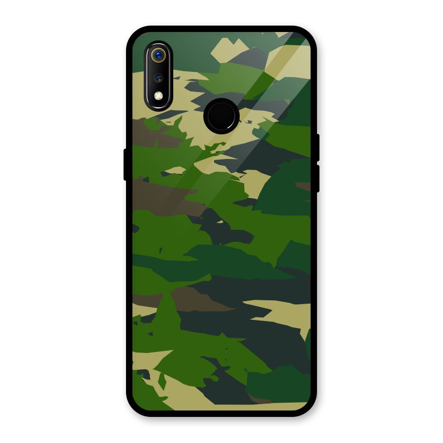Green Camouflage Army Glass Back Case for Realme 3i