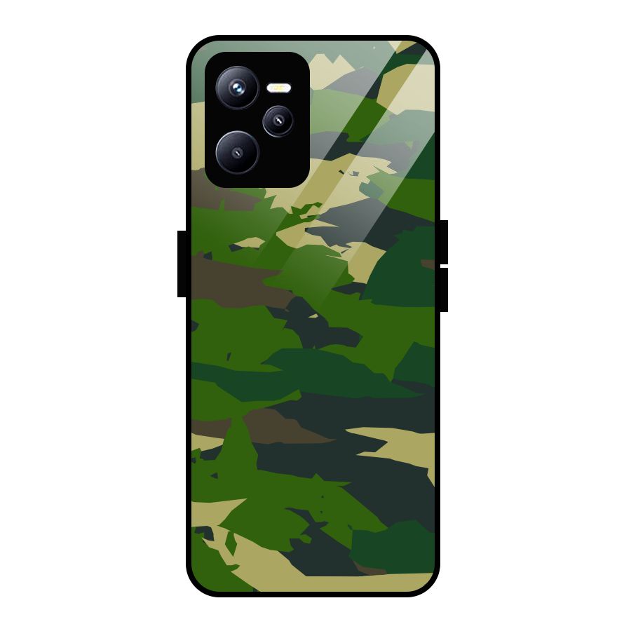 Green Camouflage Army Glass Back Case for Realme C35