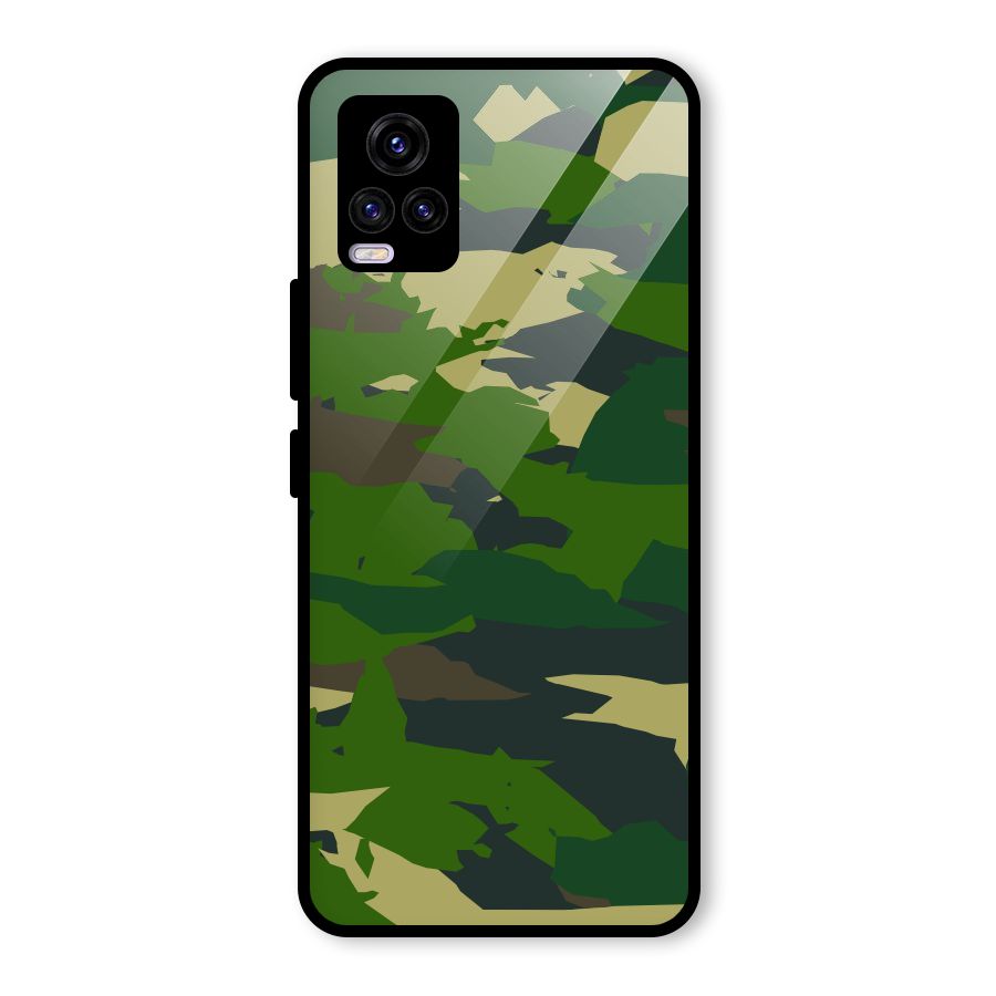 Green Camouflage Army Glass Back Case for Vivo V20 2021
