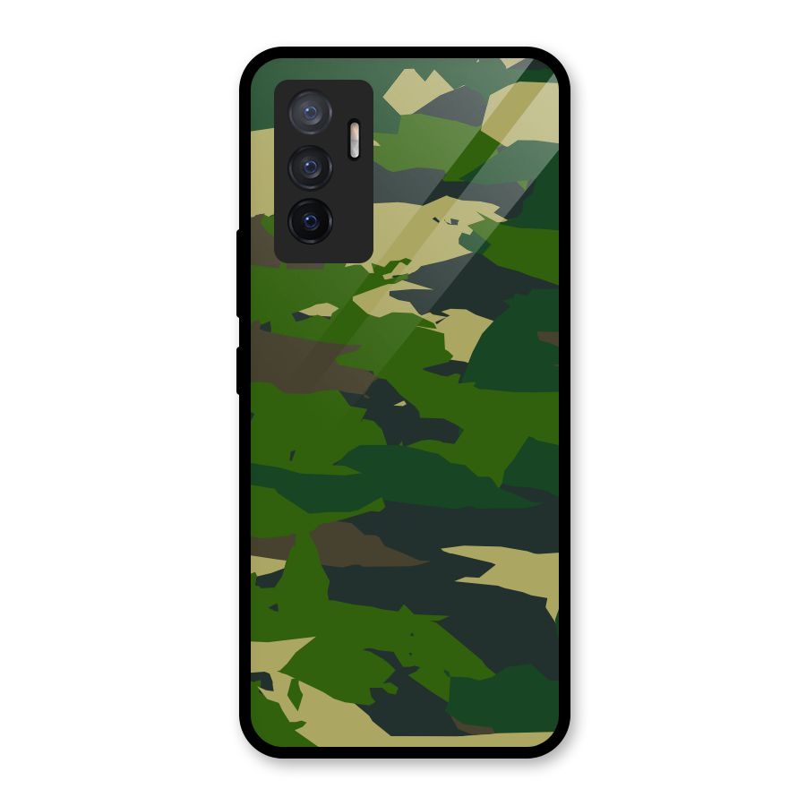 Green Camouflage Army Glass Back Case for Vivo V23e