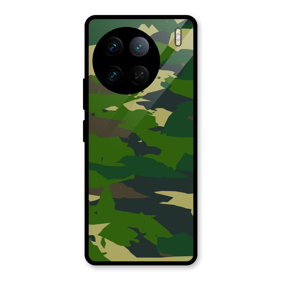 Green Camouflage Army Glass Back Case for Vivo X90 Pro