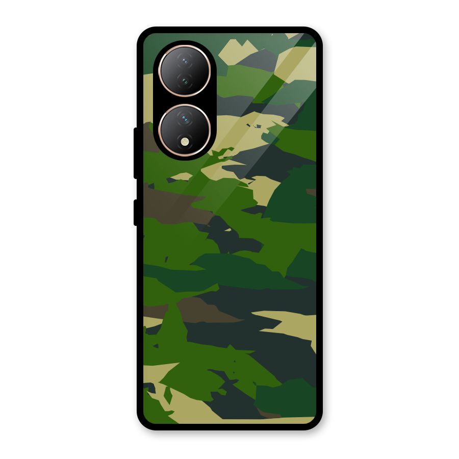 Green Camouflage Army Glass Back Case for Vivo Y100A